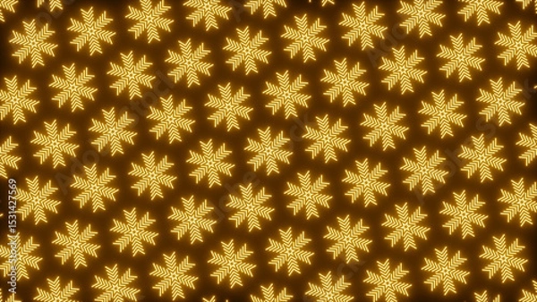 Obraz Pattern of glowing golden snowflakes creates a mesmerizing festive backdrop ideal for holiday designs and winter themes.