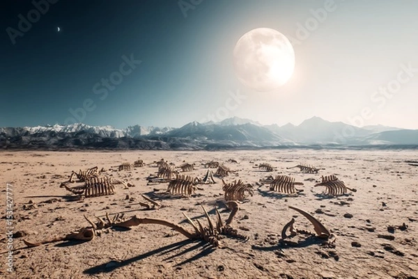 Fototapeta Dinosaur graveyard in surreal landscape