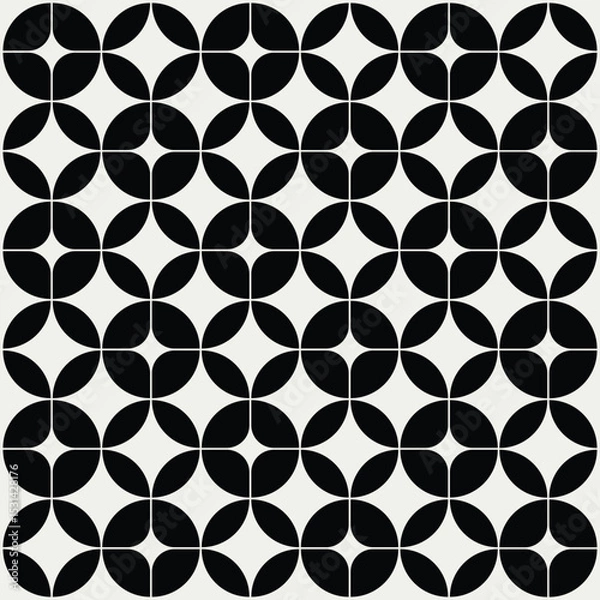 Fototapeta Mid century modern floral geometric pattern in black and white. Graphical illustration for a unique textiles and home décor.	
