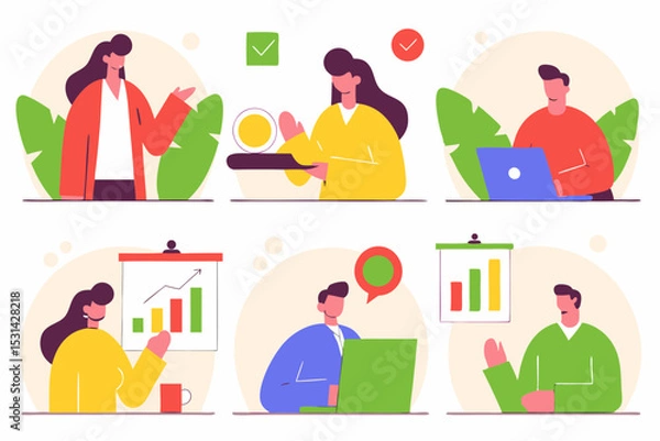 Fototapeta man and woman business and work meetings with results and graphic charts and social media tools