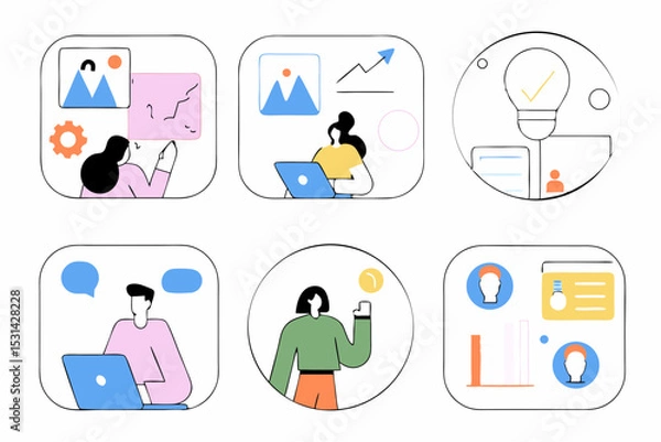 Fototapeta man and woman business and work meetings with results and graphic charts and social media tools