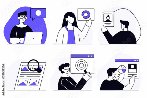 Fototapeta man and woman business and work meetings with results and graphic charts and social media tools