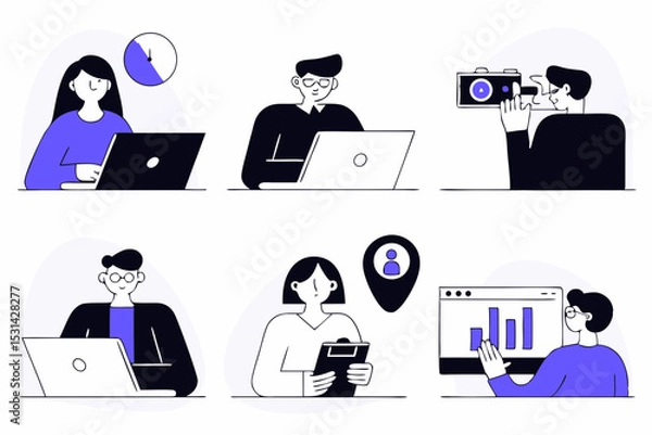 Fototapeta man and woman business and work meetings with results and graphic charts and social media tools