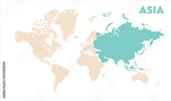 Obraz Asia in world map-03, Map of Asia, highlighted on the world map, Asia on the world map, Satellite view, Asia location on the globe.