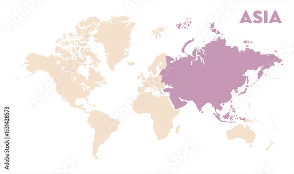 Fototapeta Asia in world map-05, Map of Asia, highlighted on the world map, Asia on the world map, Satellite view, Asia location on the globe.