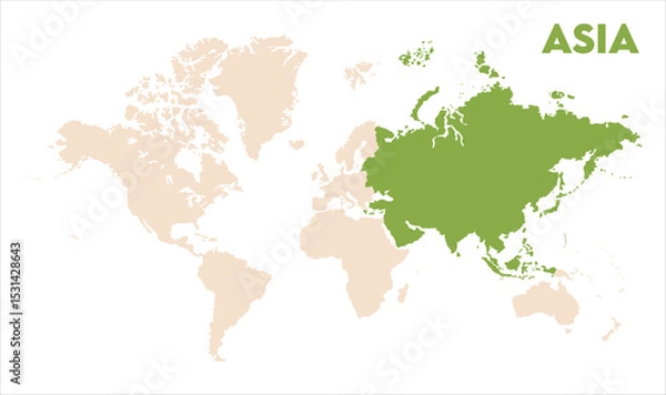 Fototapeta Asia in world map-06, Map of Asia, highlighted on the world map, Asia on the world map, Satellite view, Asia location on the globe.