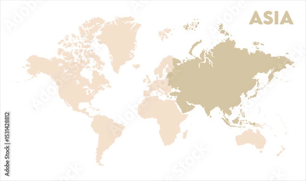 Fototapeta Asia in world map-12, Map of Asia, highlighted on the world map, Asia on the world map, Satellite view, Asia location on the globe.