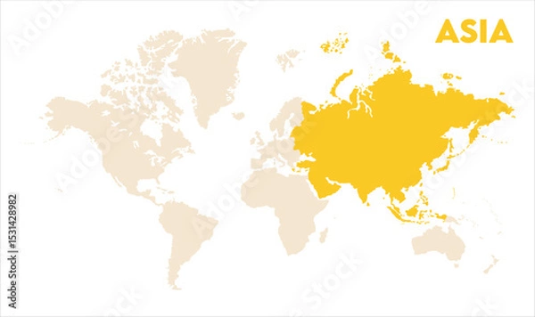 Fototapeta Asia outline in global map-01, Map of Asia, highlighted on the world map, Asia on the world map, Satellite view, Asia location on the globe.