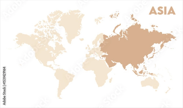 Fototapeta Asia outline in global map-07, Map of Asia, highlighted on the world map, Asia on the world map, Satellite view, Asia location on the globe.