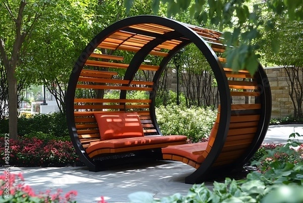 Fototapeta 3d render of modern chair in the garden with nature background.