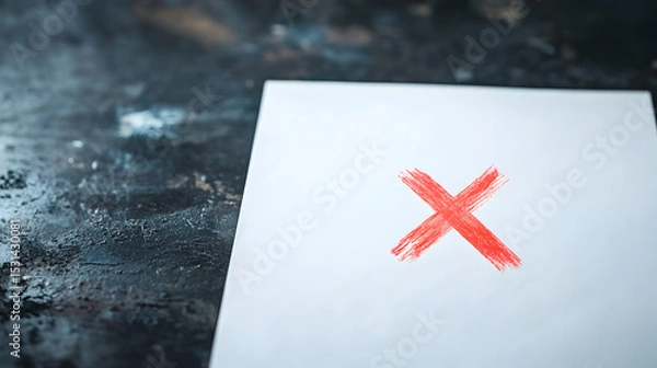 Fototapeta una hoja de papel blanca con una x cruz roja concepto de recordatorio o planificación con espacio de copia 