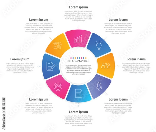 Fototapeta Modern Infographic design elements for your business data with 8 options, parts, steps, timelines or processes, Circle round concept. Vector Illustration.	