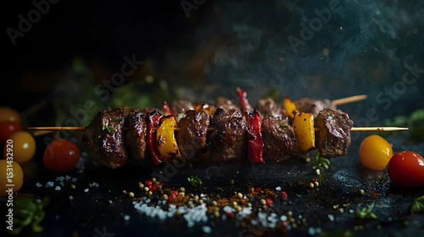 Fototapeta Rustic shish kebab skewers with b  3EE6B