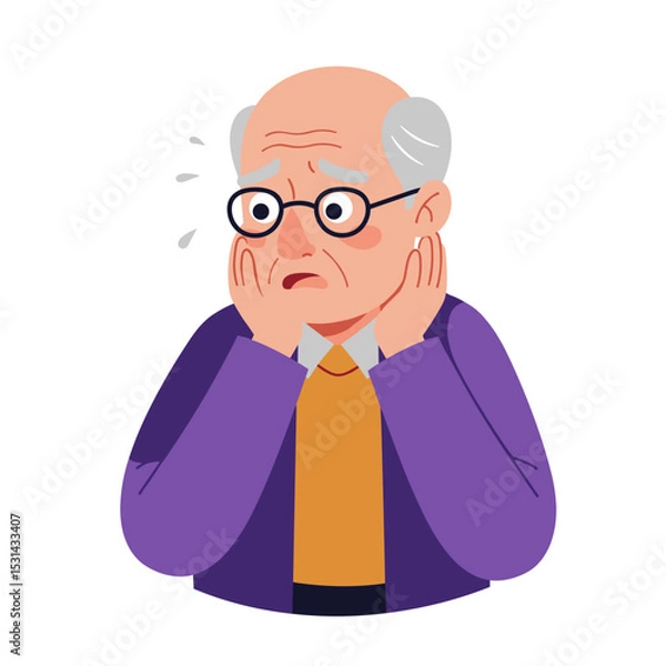 Obraz Elderly man looking worried with hands on face in colorful attire  