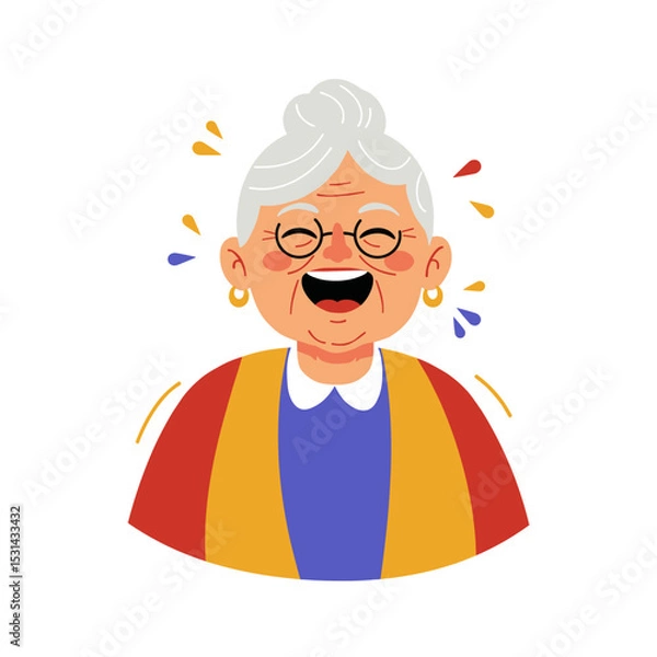 Obraz Elderly woman laughing out loud with glasses and joyful expression  