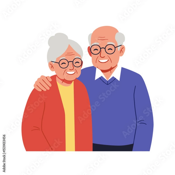 Obraz Elderly couple smiling together in casual attire against white background  