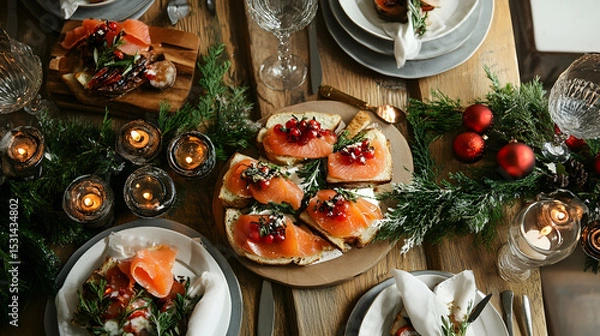 Fototapeta Salmon toast dinner table to cele  FA191