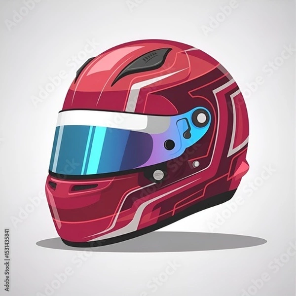 Fototapeta 3D Racing Helmet Icon – Modern Glossy Design with Blue Visor on Transparent Background