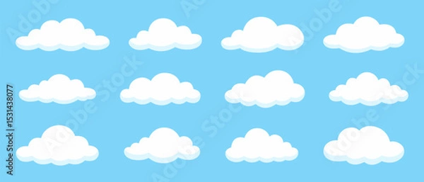 Obraz Flat Cartoon Clouds Set, On Blue Background. Vector Illustration