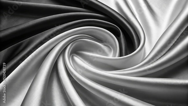 Obraz Swirling Black and White Silk Fabric Abstract Texture, Monochrome Composition, Elegant Drape Silk,Fabric Texture
