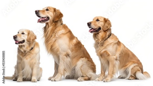 Obraz Three Golden Retrievers Sitting, Side Profile, Studio Shot, Dog Breed, Canine ,Golden Retriever Golden Retriever, Dog Photography