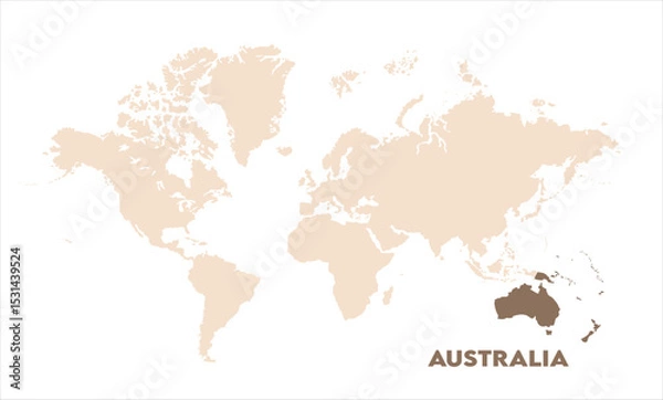 Fototapeta Australia highlighted on world map-03, Map of Australia, highlighted on the world map, Australia on the world map, Satellite view, Australia location on the globe.