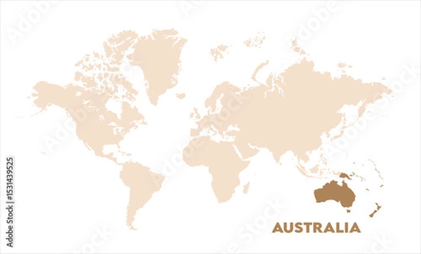 Fototapeta Australia highlighted on world map-04, Map of Australia, highlighted on the world map, Australia on the world map, Satellite view, Australia location on the globe.