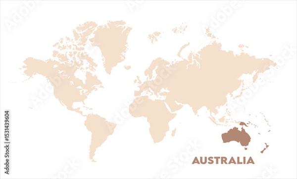 Fototapeta Australia highlighted on world map-05, Map of Australia, highlighted on the world map, Australia on the world map, Satellite view, Australia location on the globe.