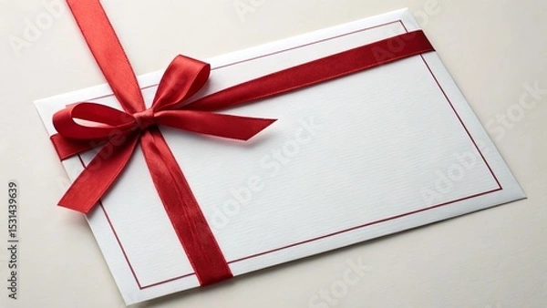 Obraz White Envelope with Red Ribbon Bow Elegant Gift Card Mockup, Gift, Red Ribbon, Bow ,gift card,mockup