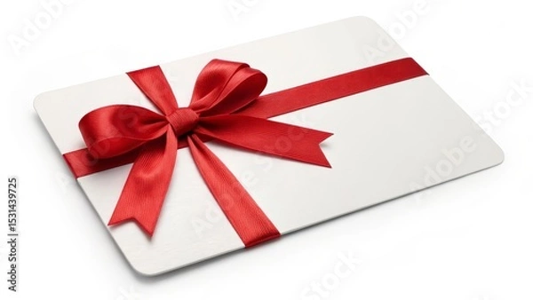 Obraz White Gift Card with Red Ribbon Bow Holiday Present Mockup,Gift Certificate,Red Bow Gift card, Mockup