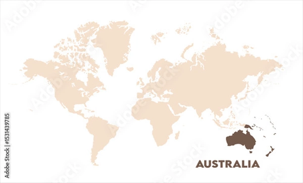 Fototapeta Australia highlighted on world map-10, Map of Australia, highlighted on the world map, Australia on the world map, Satellite view, Australia location on the globe.