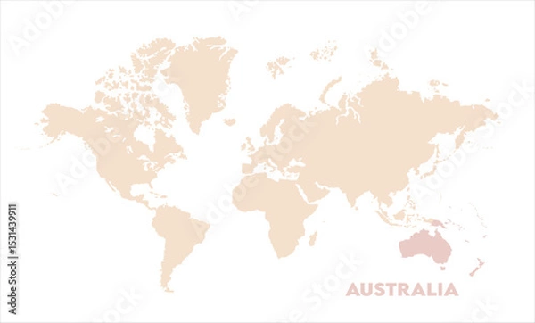 Fototapeta Australia highlighted on world map-13, Map of Australia, highlighted on the world map, Australia on the world map, Satellite view, Australia location on the globe.