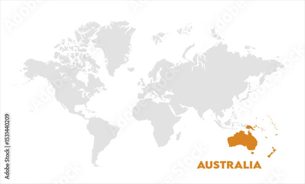 Fototapeta Australia in world map-04, Map of Australia, highlighted on the world map, Australia on the world map, Satellite view, Australia location on the globe.