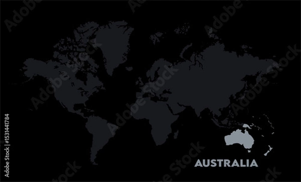Obraz Vector world map with Australia-06, Map of Australia, highlighted on the world map, Australia on the world map, Satellite view, Australia location on the globe.