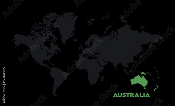 Obraz Vector world map with Australia-09, Map of Australia, highlighted on the world map, Australia on the world map, Satellite view, Australia location on the globe.