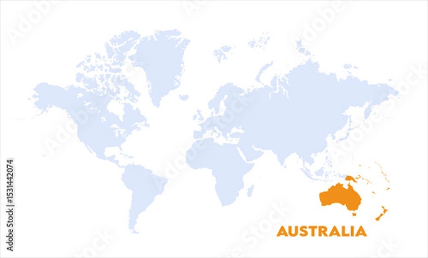 Obraz Watercolor world map with Australia-04, Map of Australia, highlighted on the world map, Australia on the world map, Satellite view, Australia location on the globe.