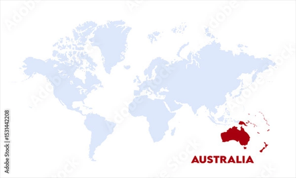 Obraz Watercolor world map with Australia-07, Map of Australia, highlighted on the world map, Australia on the world map, Satellite view, Australia location on the globe.