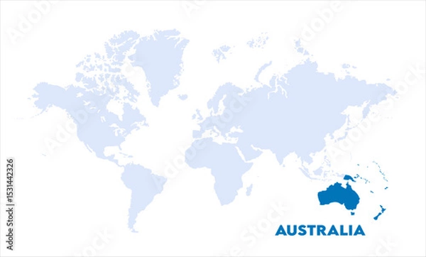 Obraz Watercolor world map with Australia-10, Map of Australia, highlighted on the world map, Australia on the world map, Satellite view, Australia location on the globe.