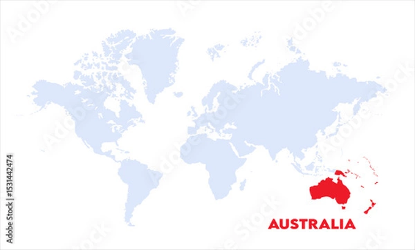 Obraz Watercolor world map with Australia-15, Map of Australia, highlighted on the world map, Australia on the world map, Satellite view, Australia location on the globe.