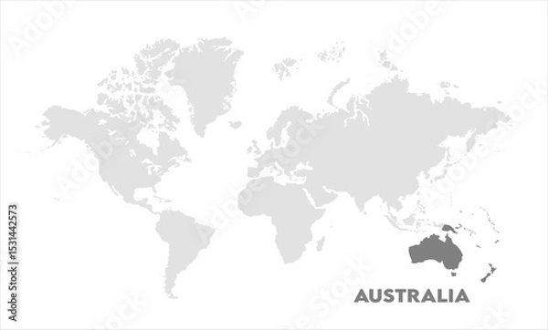Obraz World map with Australia focus-03, Map of Australia, highlighted on the world map, Australia on the world map, Satellite view, Australia location on the globe.