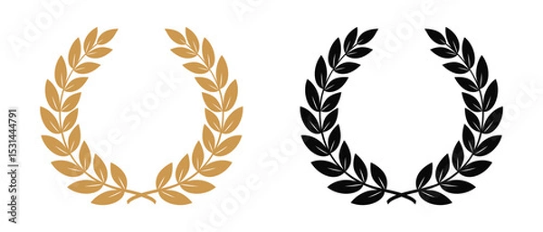 Fototapeta Two Wreaths And Branches With Leaves. Black And Golden Laurel Wreaths And Branches. Award Laurel Symbol, Isolated On White Background. Vector Illustration