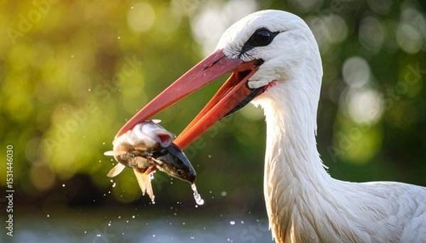 Obraz  A Stork's Beak Catching Fish