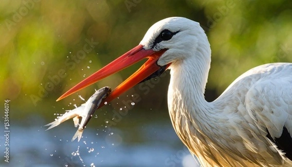 Obraz Stork's Long Beak with Fish