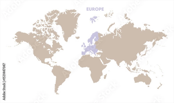 Obraz Economic map of Europe in world-15, Map of Europe, highlighted on the world map, Europe on the world map, Satellite view, Europe location on the globe.