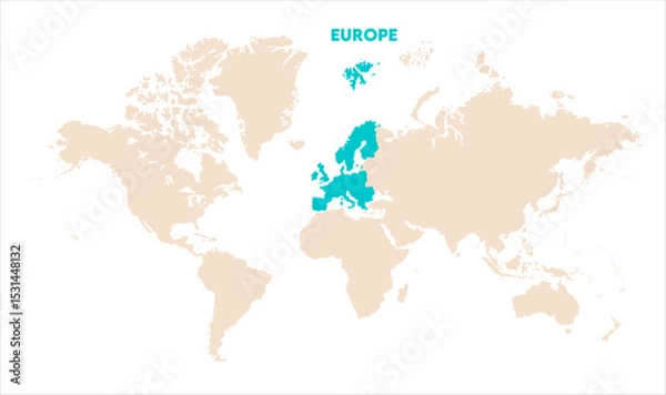 Fototapeta Europe in world map-02, Map of Europe, highlighted on the world map, Europe on the world map, Satellite view, Europe location on the globe.