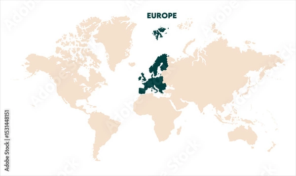 Fototapeta Europe in world map-03, Map of Europe, highlighted on the world map, Europe on the world map, Satellite view, Europe location on the globe.
