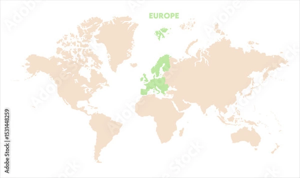 Fototapeta Europe in world map-08, Map of Europe, highlighted on the world map, Europe on the world map, Satellite view, Europe location on the globe.