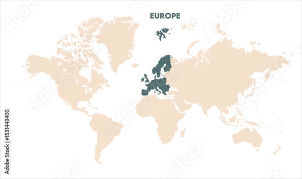 Fototapeta Europe in world map-14, Map of Europe, highlighted on the world map, Europe on the world map, Satellite view, Europe location on the globe.