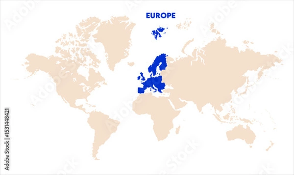 Fototapeta Europe in world map-15, Map of Europe, highlighted on the world map, Europe on the world map, Satellite view, Europe location on the globe.