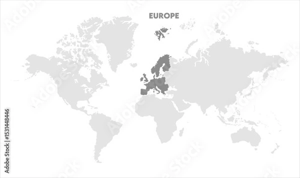 Fototapeta Europe outline in global map-02, Map of Europe, highlighted on the world map, Europe on the world map, Satellite view, Europe location on the globe.
